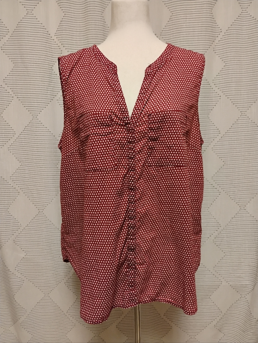 Gap Sleeveless Red Polka Dot Print V-Neck Women's Top 100% Cotton Size XL Casual